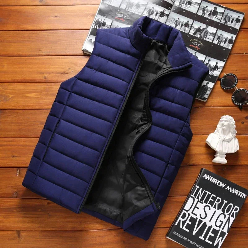 Chalecos sin mangas para hombre, moda de invierno, chalecos de algodón acolchados para hombre, abrigos, chalecos cálidos con cuello alto para hombre, ropa 5XL