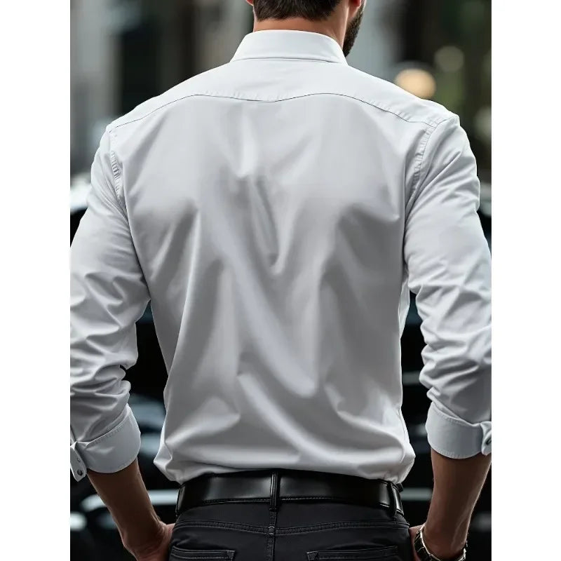 Men's Shirt Brand New Solid Color Long Sleeve Smart Casual Four Season Elastic Male Business Shirts