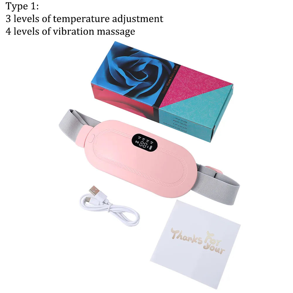 Cinturón Térmico USB Uterino Alivio del Dolor Menstrual Abdomen Estómago Espalda Cintura Calentamiento Infrarrojo Compresa Caliente Vibrador Masajeador Ortesis
