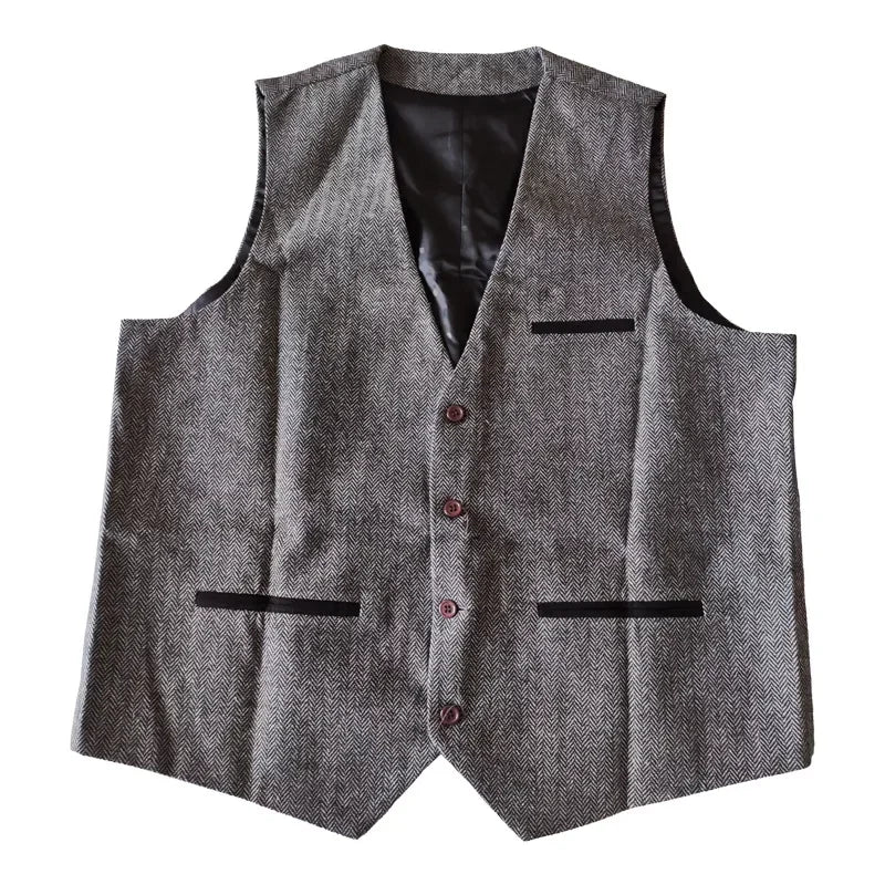 New Men's Business Suit Vests Solid V-Neck Formal Dress Vests Multi Pockets Casual Slim Sleeveless Jacket for Groosmen Wedding