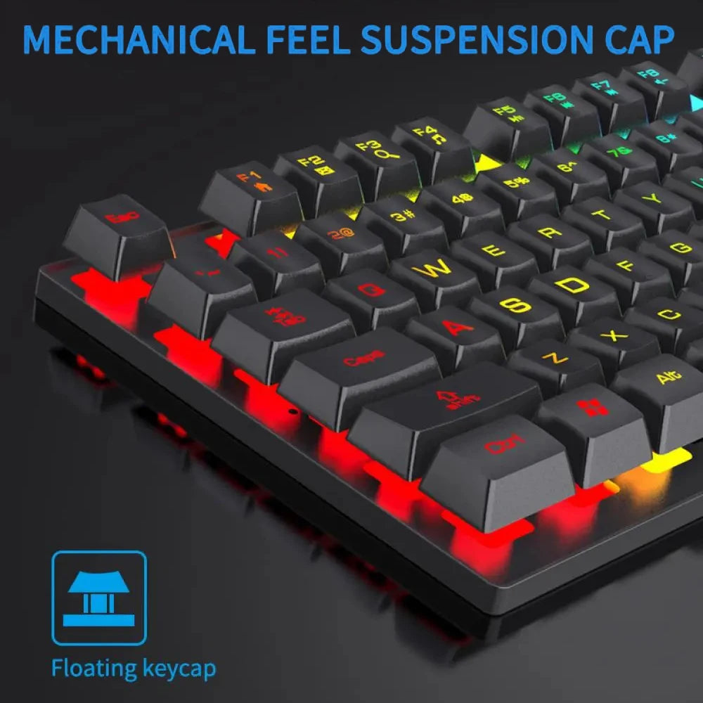 Teclado mecánico retroiluminado de 104 teclas, teclado de juego con cable, teclado luminoso resistente al agua y juego de ratón para PC, portátil, oficina para jugadores
