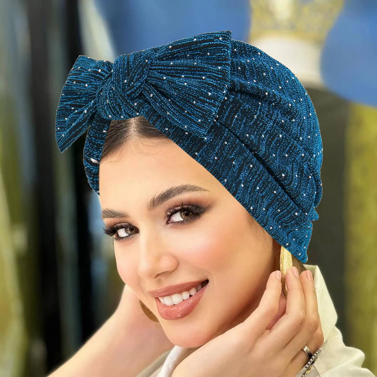 Moda Diamantes de Imitación Hijab de Mujer Lazo Musulmán Señoras Turbante Gorro Suave Elástico Envoltura de Cabeza Pañuelo de Cabeza Sombreros Indios