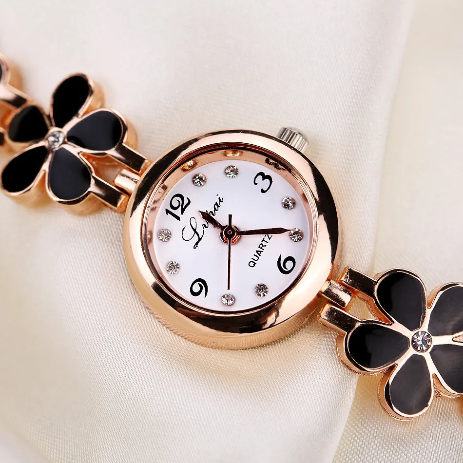 Fashion Small Watches Women Luxury Rhinestone Flower Bracelet Stainless Steel Watchband Dress Female Clock relogio feminino