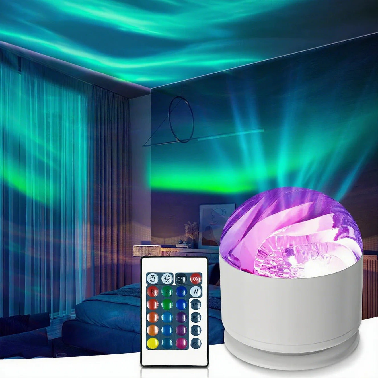New white LED Night Light 16 Colors Starry Sky Galaxy Projector Light Remote Auto Rotate Northern Lights Home Bedroom Decor Lamp