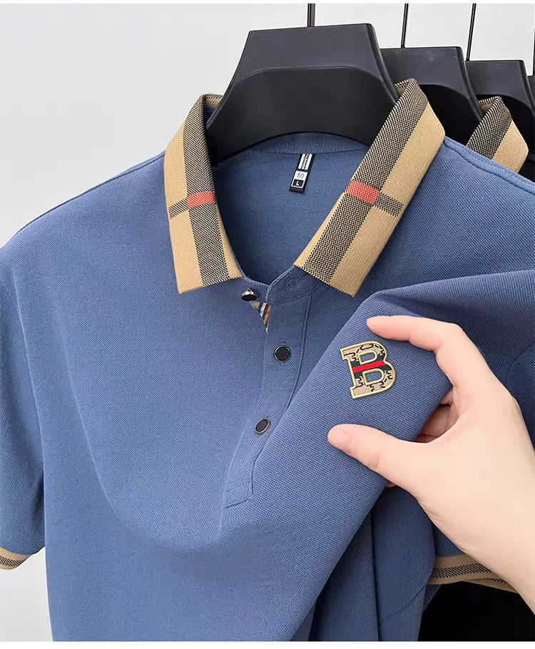 Polo de manga corta con logo de marca de lujo, camisa de polo de seda y algodón de alta gama, transpirable, para hombre, nueva colección de verano, camiseta Paul, ropa de hombre informal de moda.