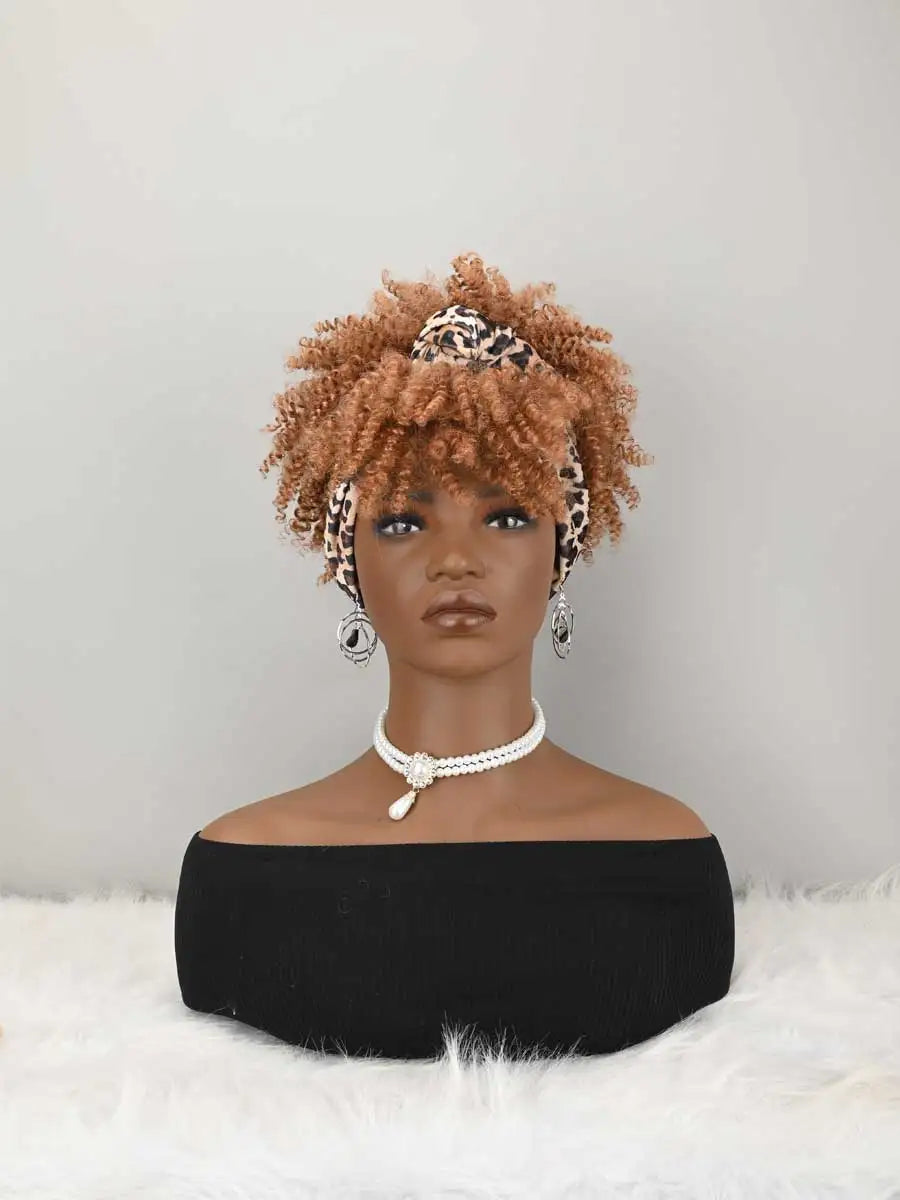 Headband Wigs For Women Afro Kinky Curly Wig With Synthetic Short Hair Wigs With Headband Attached Headwrap Wigs