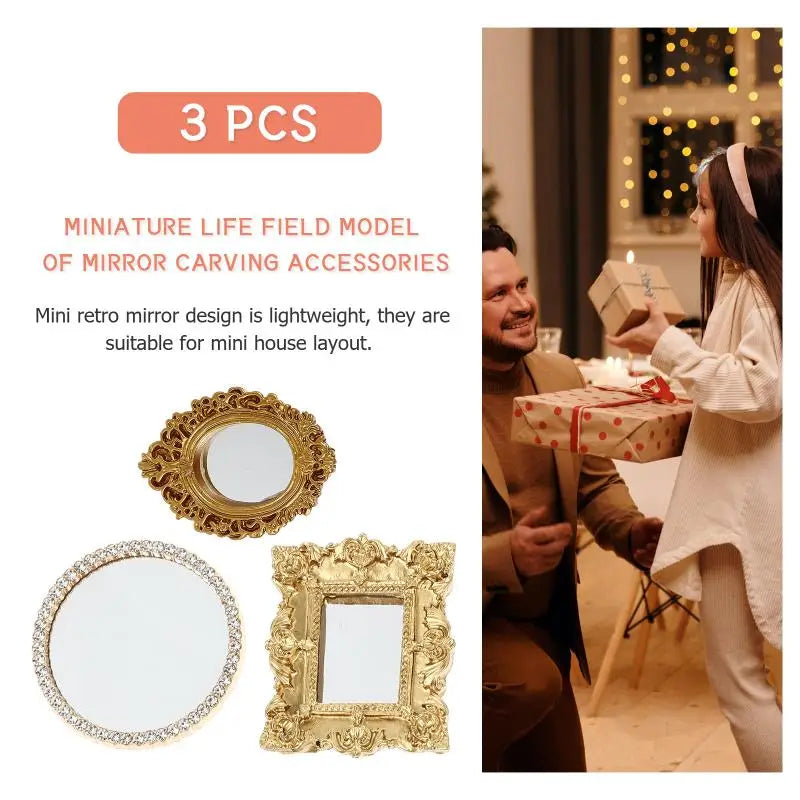 3 piezas espejo de utilería, decoración para el hogar, adornos de jardín, artículos para el hogar, accesorios de resina para manualidades, juguetes de microescena para niños