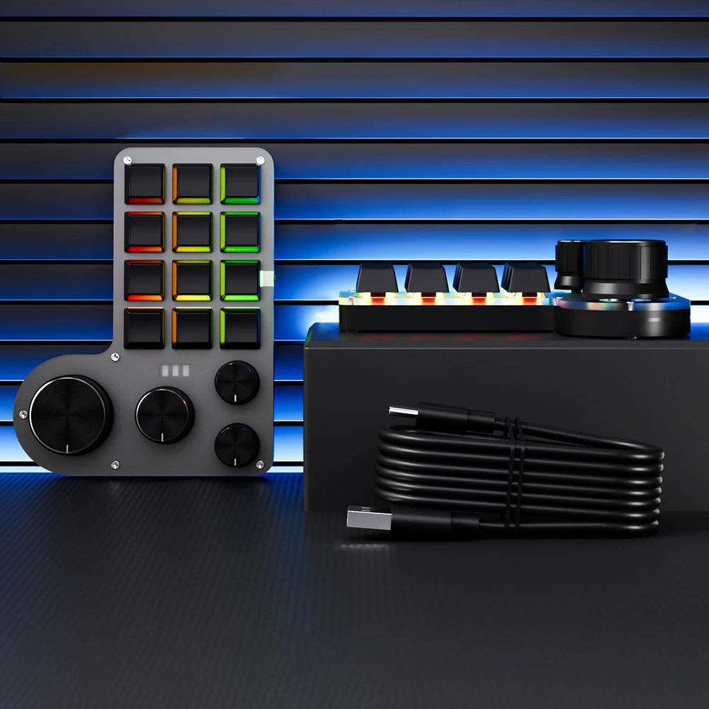 12 Keys 4 Knobs Mechanical Gaming Keyboard USB Wired/Bluetooth-Compatible Programming Macro Keyboard DIY Custom Hot-swap Keypad