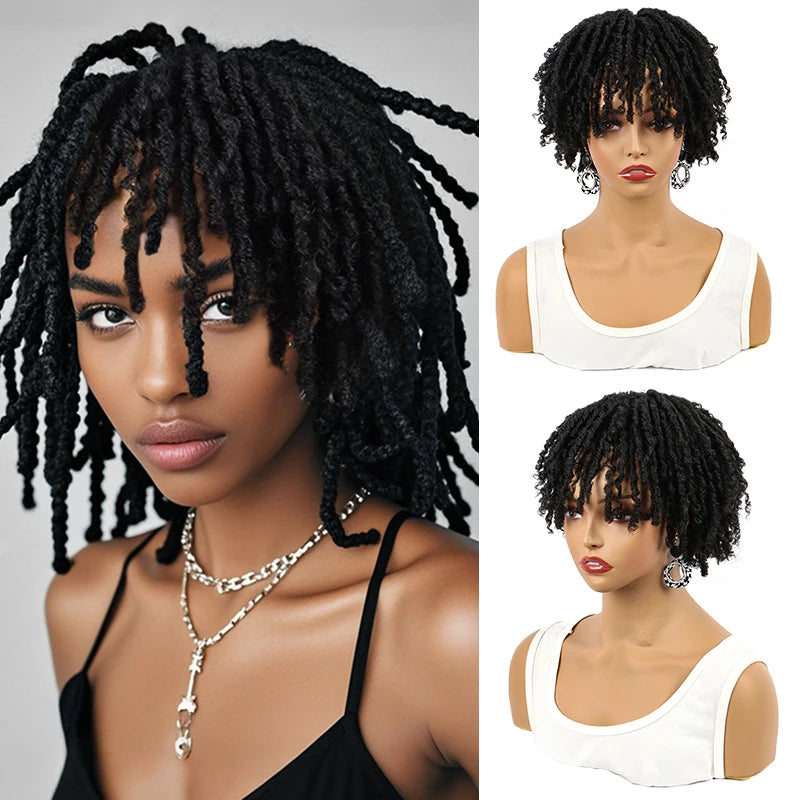 Perruque mi-longue afro bouclée en cheveux synthétiques, dreadlocks courtes, pinces à cheveux pour hommes et femmes