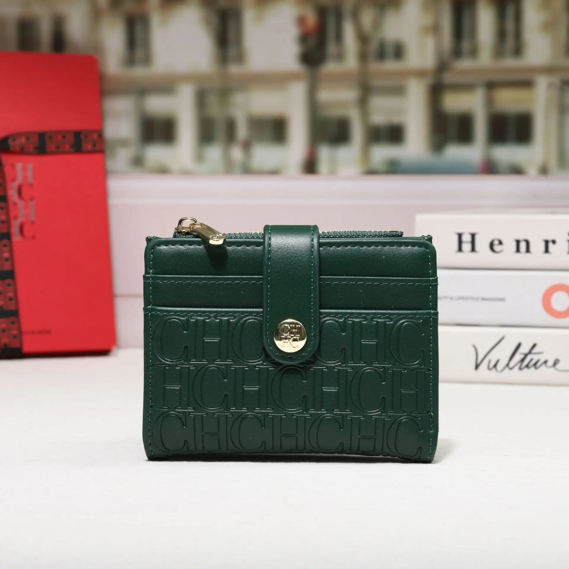 Cartera CH Luxury Classic plegable pequeña y ligera para mujer, cartera retro con estampado, mini tarjetero, monedero multifunción para tarjetas de identificación
