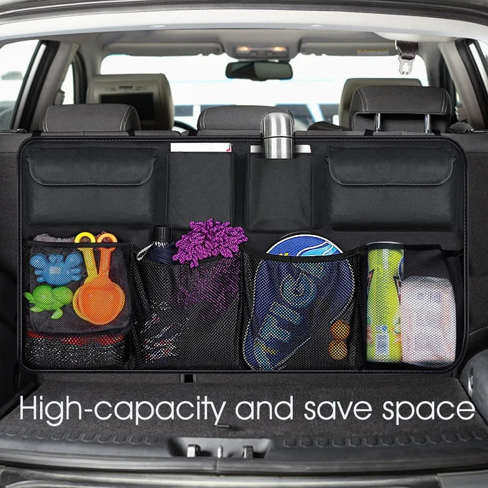 Car Trunk Organizer Universal Adjustable Backseat Storage Bag Net High Capacity Hanging Organizers for Jeeps SUVs Vans