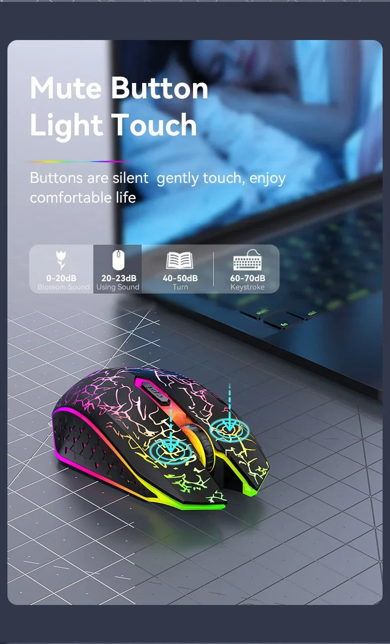 Ratón inalámbrico Bluetooth 5.2, ratón RGB para juegos, ratón silencioso, ratón recargable, ratón de 800-1200-1600 DPI, ratones para PC portátil Macbook
