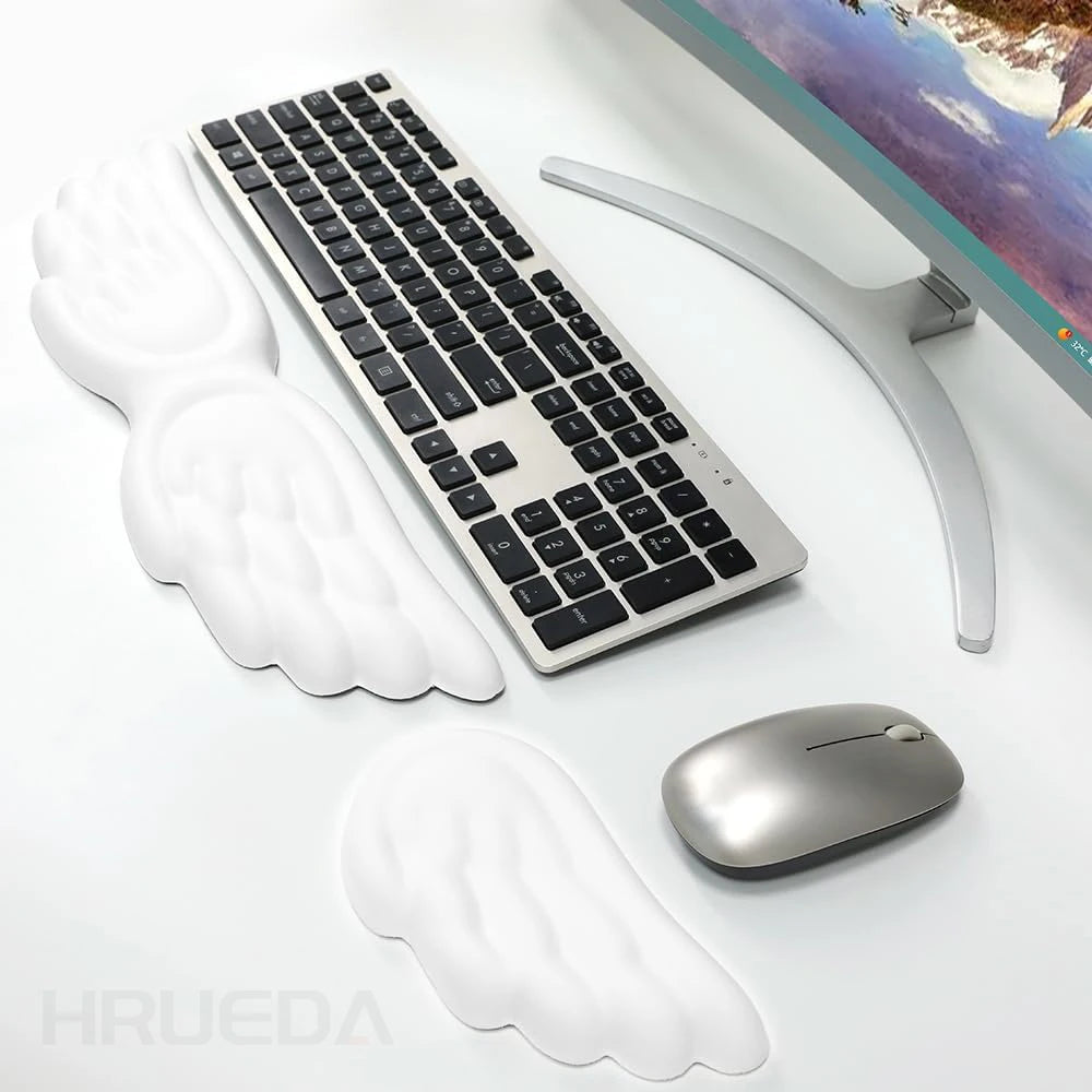 Håndleddsstøtte for mekanisk tastatur og mus Datamaskintastatur Bærbar PC Angel Wing Memory Foam-musepute Støttepute Håndleddsstøtte