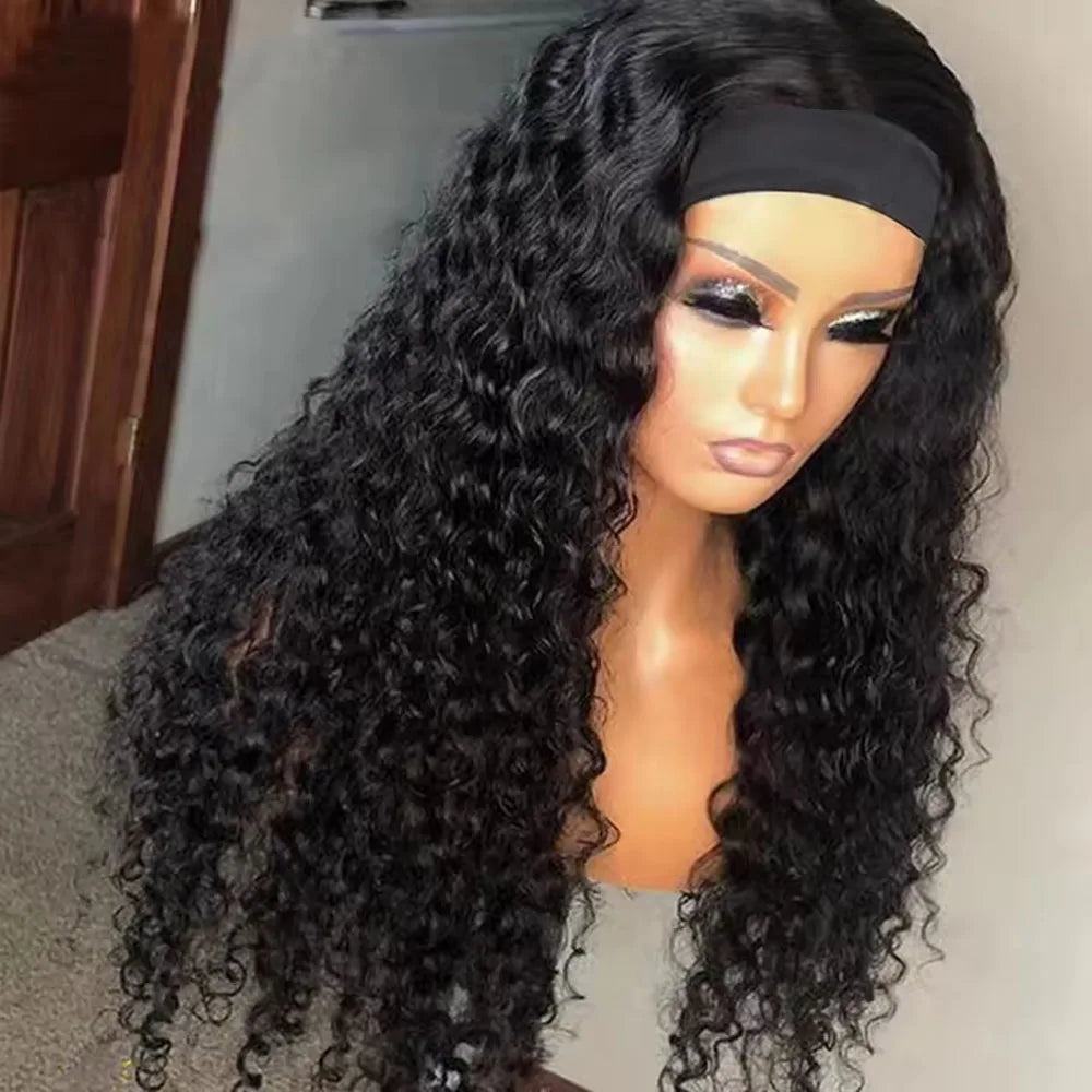 Pelucas con Diadema de Cabello Humano, Ondas Profundas, 250% Sin Encaje, Sin Pegamento, Pelucas Hechas a Máquina, Aptas para Principiantes, Pelucas Rizadass