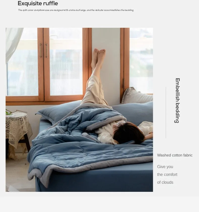 Nouvelle couette d'été matelassée en coton polyester japonais douce pour la peau, lavable, légère, style luxueux, couleur unie, légère