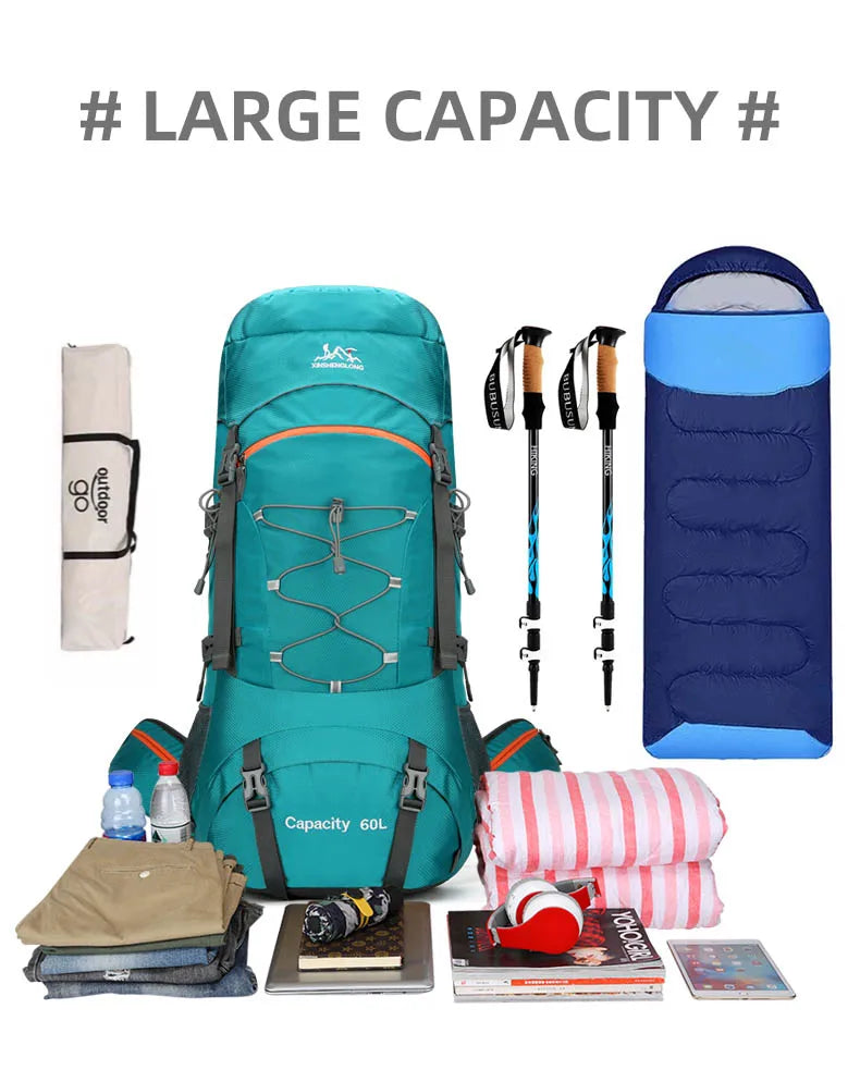 Mochila de senderismo, bolsa de camping, montañismo con funda impermeable para lluvia, mochila de día para hombres y mujeres, mochila de viaje al aire libre, pesca