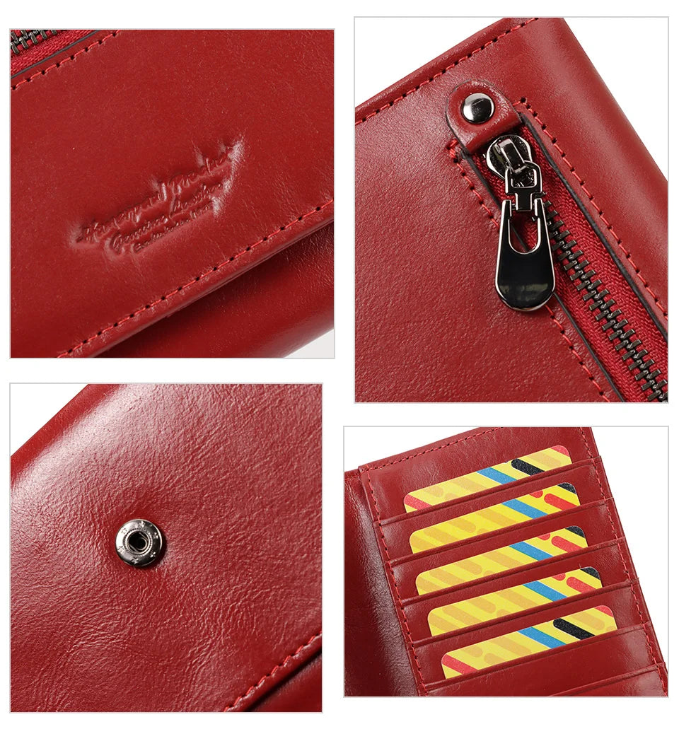 Portefeuille de luxe pour femme, en cuir véritable, avec emplacements pour cartes RFID, porte-monnaie multifonction