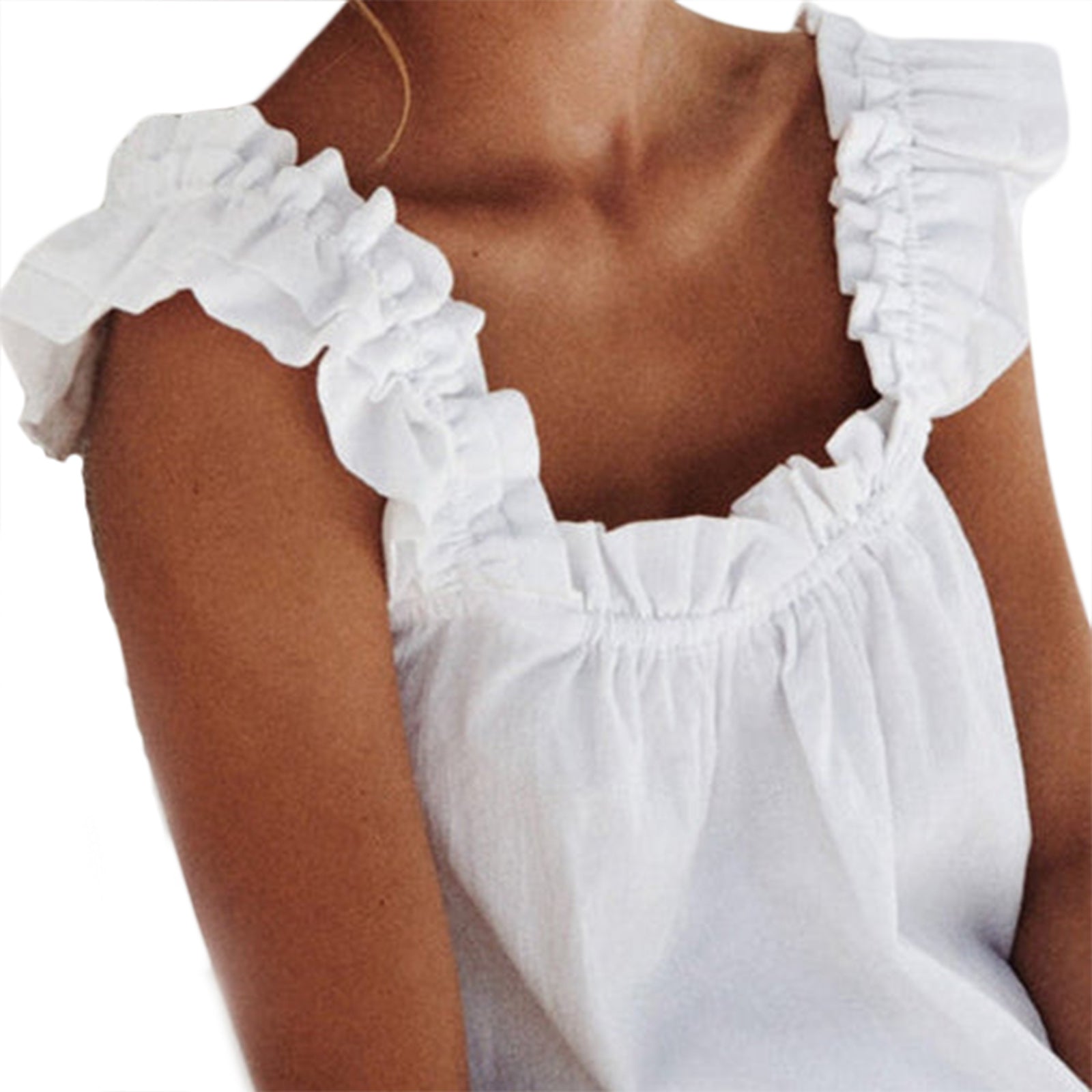 Conjuntos de Pijama para Mujer de Verano de 2 Piezas, Pijama de Mujer, Chaleco sin Mangas sin Espalda + Pantalones Cortos con Volantes de Color Liso