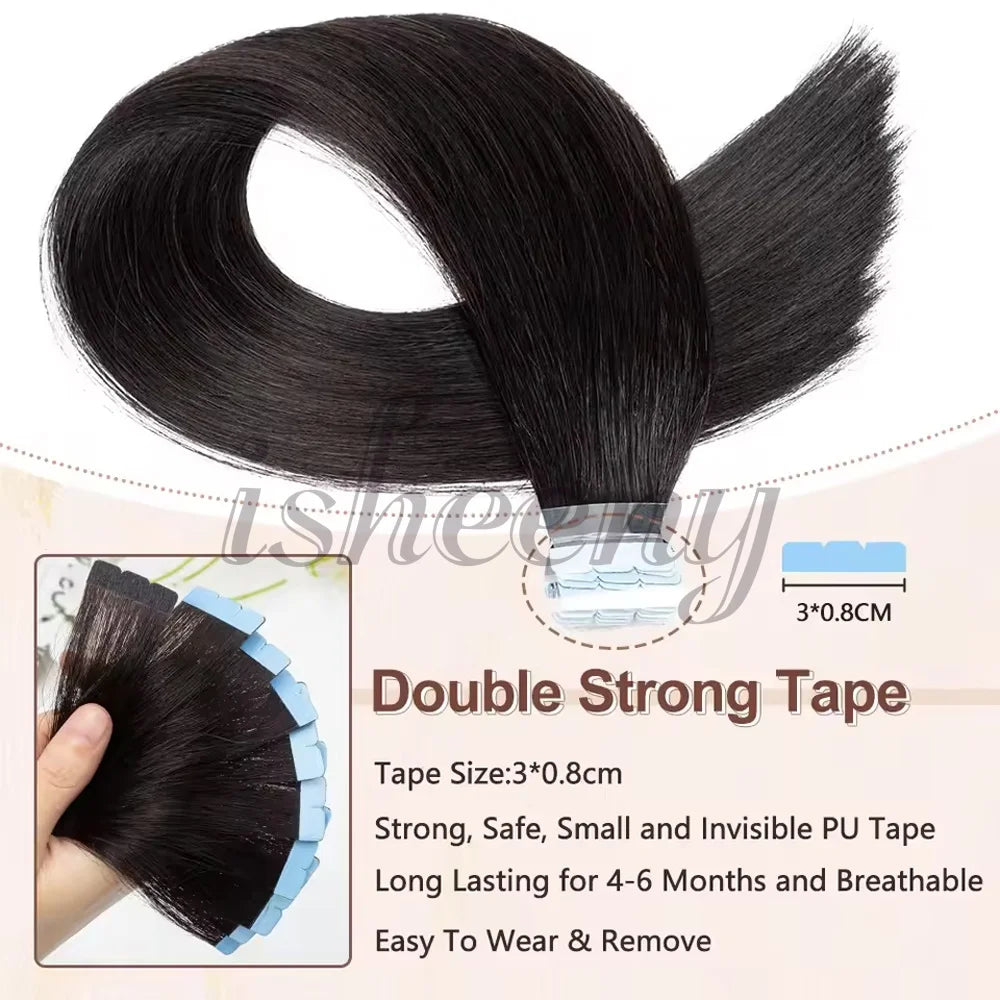 Mini Tape in Human Hair Extensions Machine Remy Adhesive Seamless Tape In Hair Straight Hair Extensions 10pcs/pack 12-24 Inches
