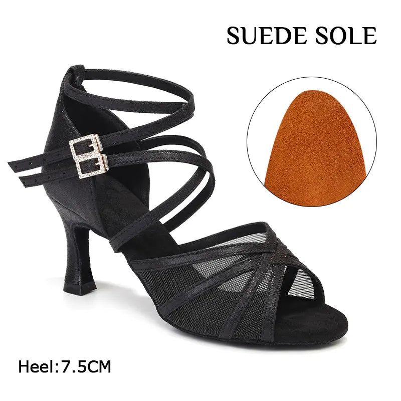 Chaussures de danse latine pour femmes et filles, semelle souple, talon haut de 7,5 cm, idéales pour la pratique de la salsa et des danses latines.