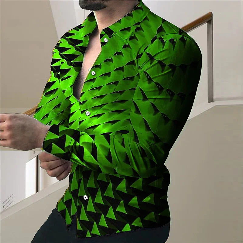 Nueva moda masculina lujo social baile camisa blanca de manga larga con solapa y botones, estampado casual, ropa de diseñador para hombre, top