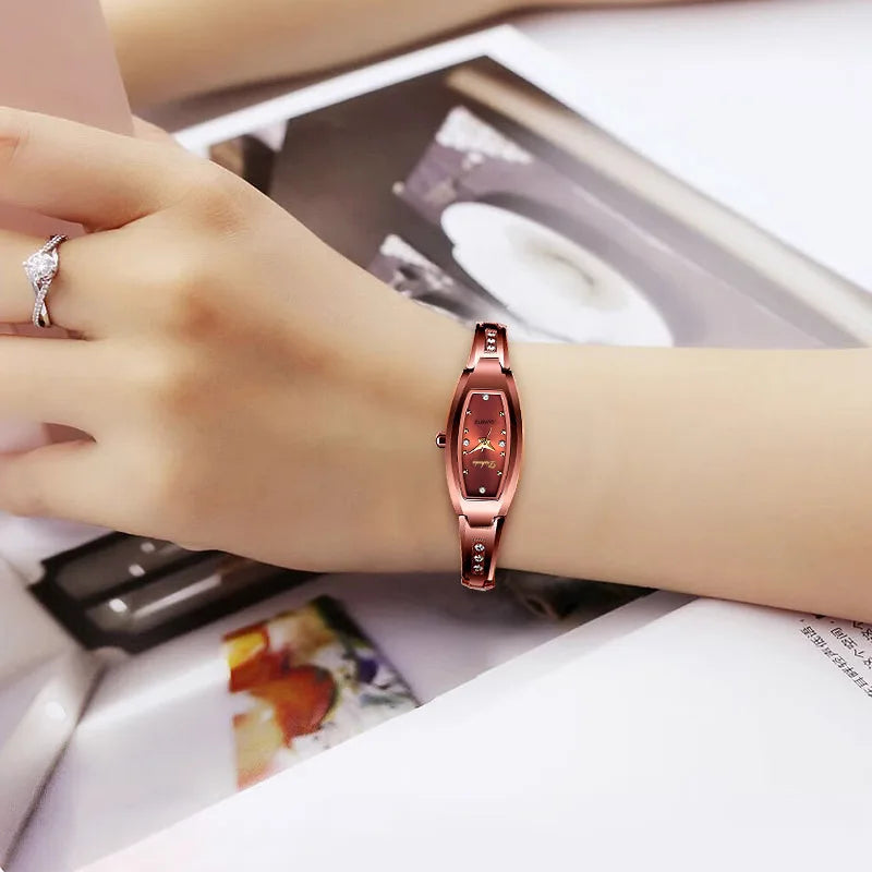 Pequeños Relojes de Pulsera Dorados Retro para Mujer Relojes de Pulsera Vintage con Brazalete de Acero Relojes de Pulsera de Cuarzo Negros Reloj Mujer