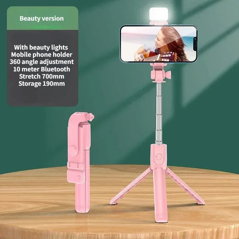 Selfiestang trådløst stativ med lys Bluetooth-fjernkontroll Uttrekkbart stativ for iPhone mobiltelefon Tiktok livestreaming