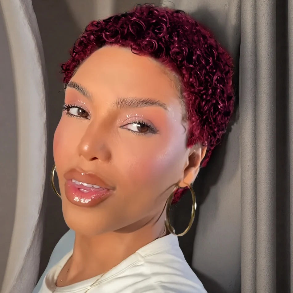 Afro Kinky Curly Pixie Cut Wig – Human Hair, Full Machine-Made