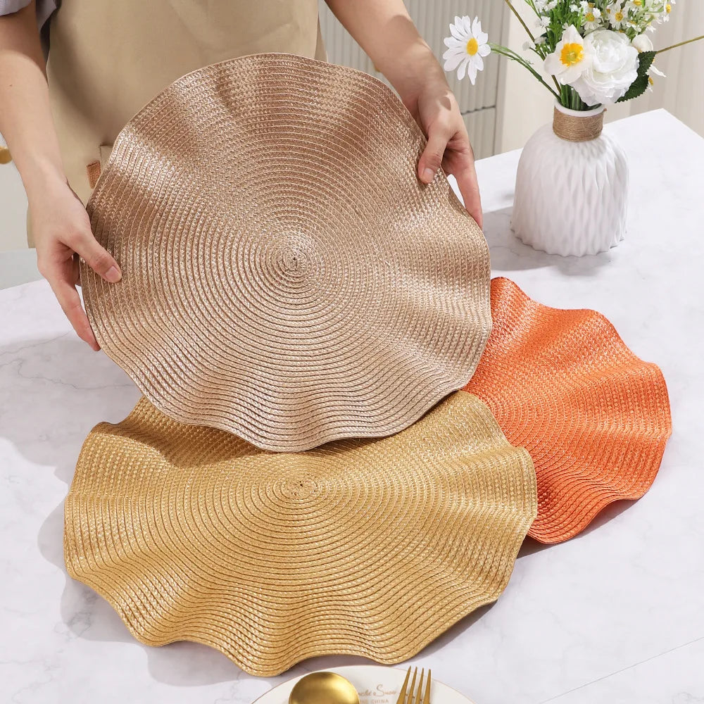 1PC 38cm Round Braided Placemats Washable Place Mats Heat-Resistant and Edge Wrinkles Table Mats For Kitchen Table Decoration