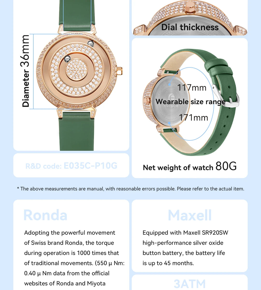 Reloj Magnético EUTOUR para Mujer con Diamantes | Cuarzo Impermeable | Correa de Lujo de Acero Inoxidable | Elegancia del Día a la Noche