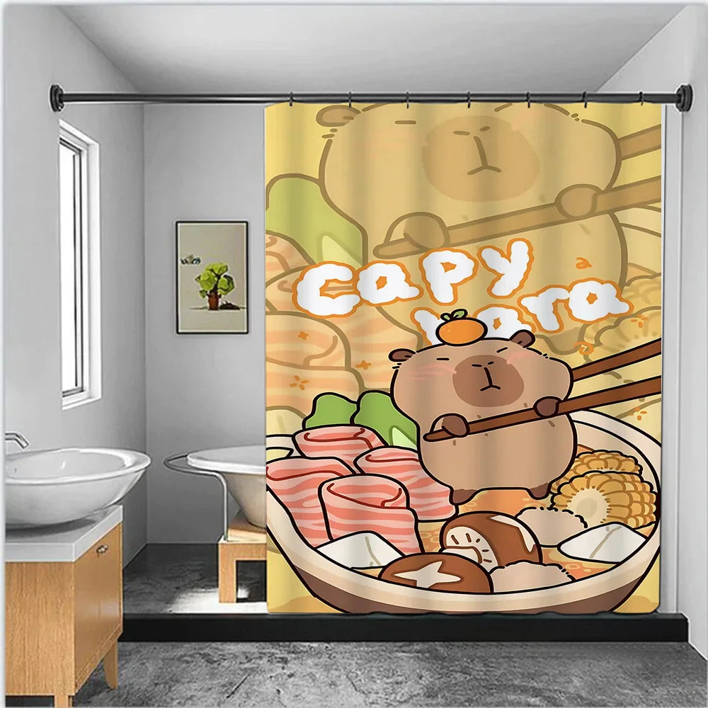 Shower Curtain Waterproof Polyester Fabric Paint Colorful Bath Curtains Kawaii Capybaras Home Bathroom Decor With Hook