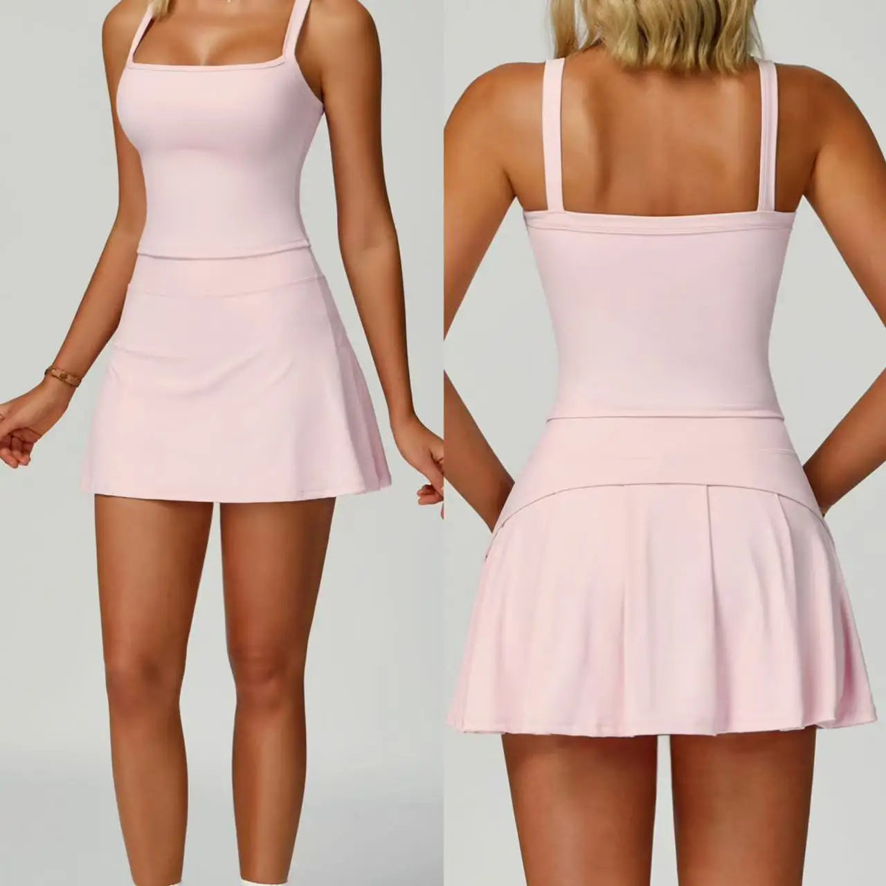 Tennis Top and Skirt Set Women Summer Sport Active Wear Badminton Golf Wear Yoga Outdoor Running Suit Black White Pink Skort