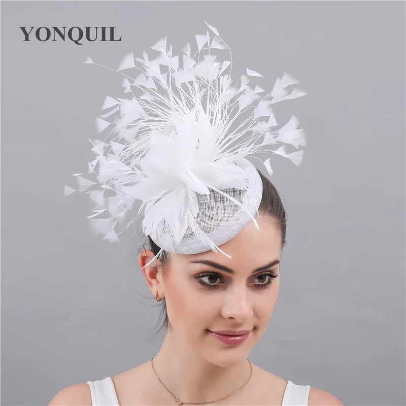 Fashion Feathers Hats Sinamay Fascinators Chapeau Elegant Women Hair Fedora Accessory Ladies Party Tea Race Headwear With Clips