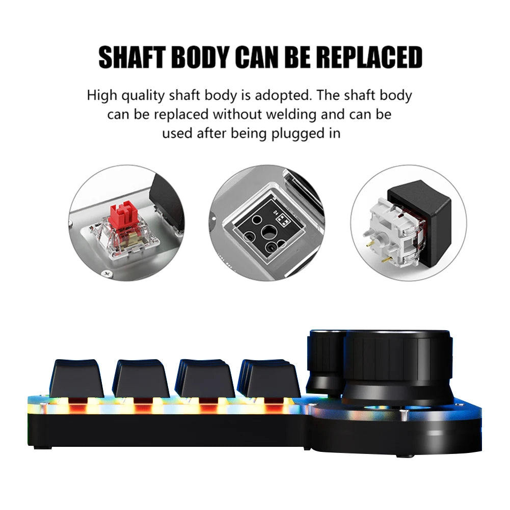 12 Keys 4 Knobs Mechanical Gaming Keyboard USB Wired/Bluetooth-Compatible Programming Macro Keyboard DIY Custom Hot-swap Keypad