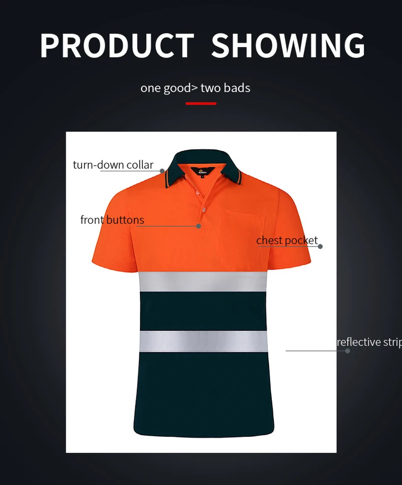 Synlighetsskjorter for arbeid Kortermet Pustende Tofarget Arbeidsklær Polo Reflekterende Uniform T-skjorte for menn Bygg