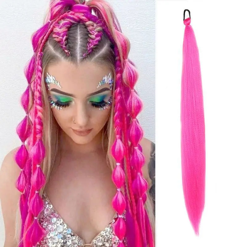 Y2K Kpop Ponytail Extension with Rubber Band Long Straight DIY Synthetic Braided Pony Tail Hairpiece Women Headwears Accessories