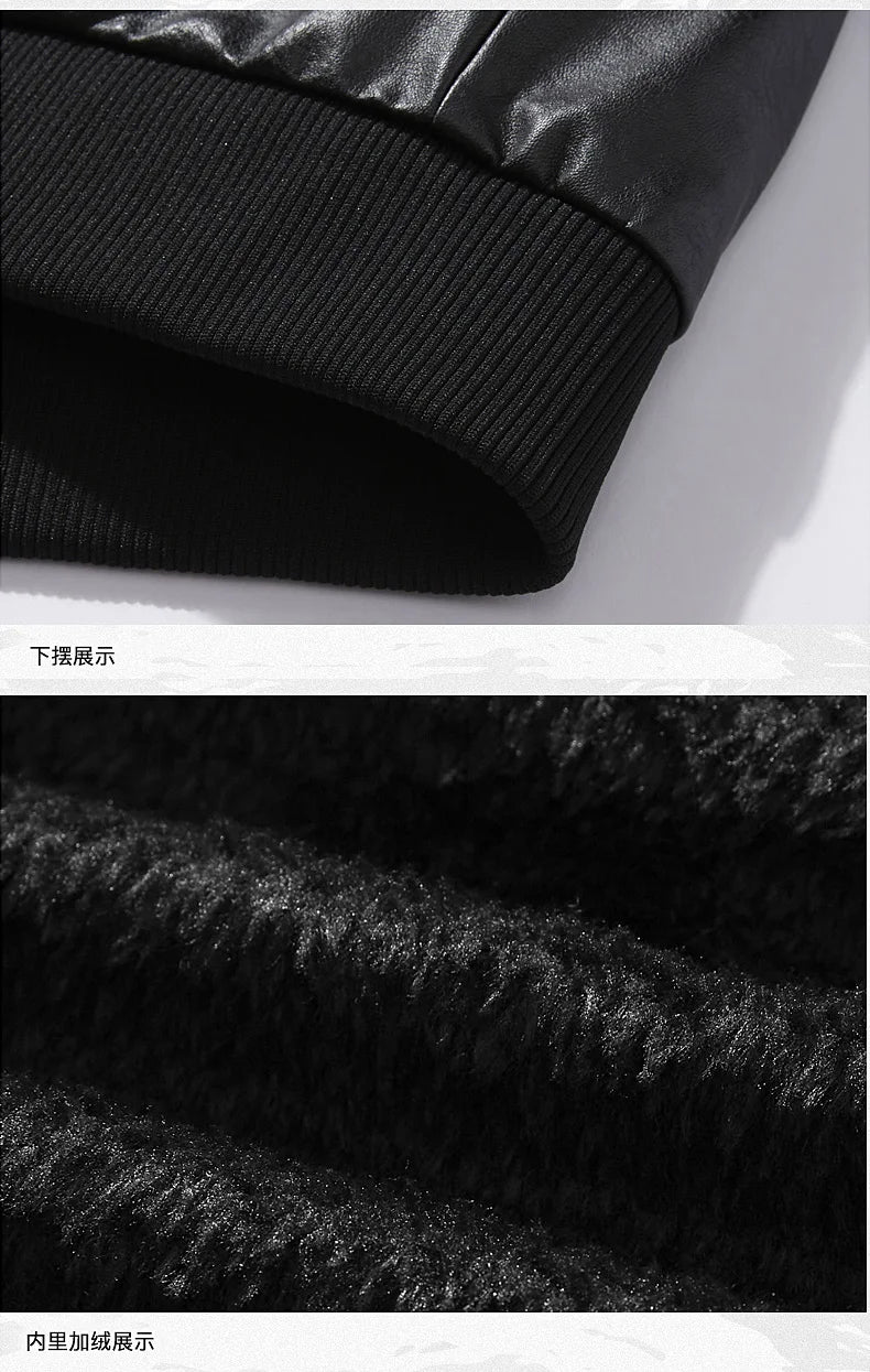 Chaquetas de moto para hombre de moda otoño/invierno casual de cuero bordadas estilo aviador en invierno terciopelo PU Jacke