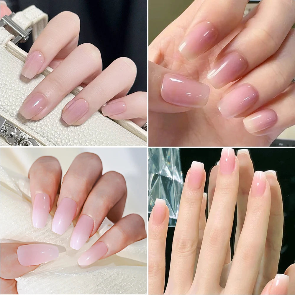 120 Uñas postizas acrílicas hechas a mano con diseño de ataúd de color rosa ombré, brillo, diseño degradado, artificiales