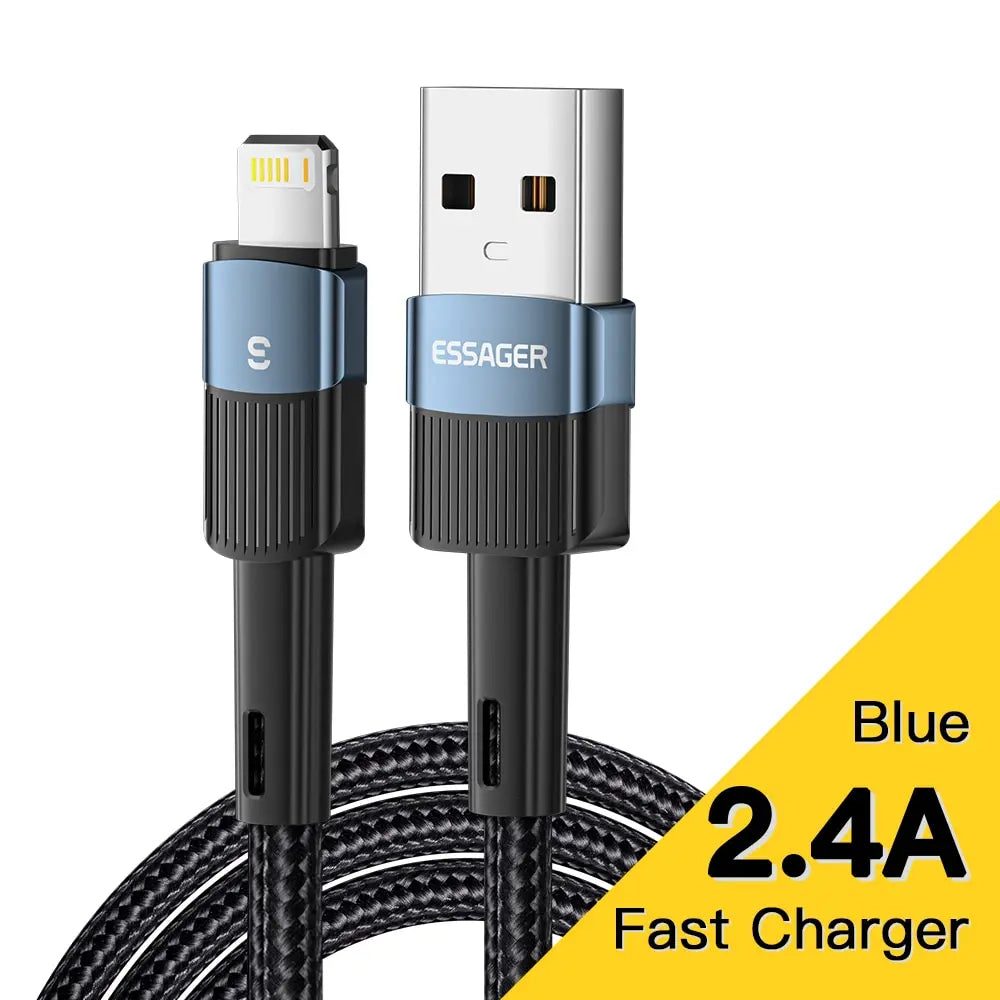 Cable USB Essager de carga rápida para iPhone 11 12 13 Pro Max Mini Xs Xr X SE 8 7 6 Plus 6s 5 5s, cable de 2.4A para cargador de iPhone