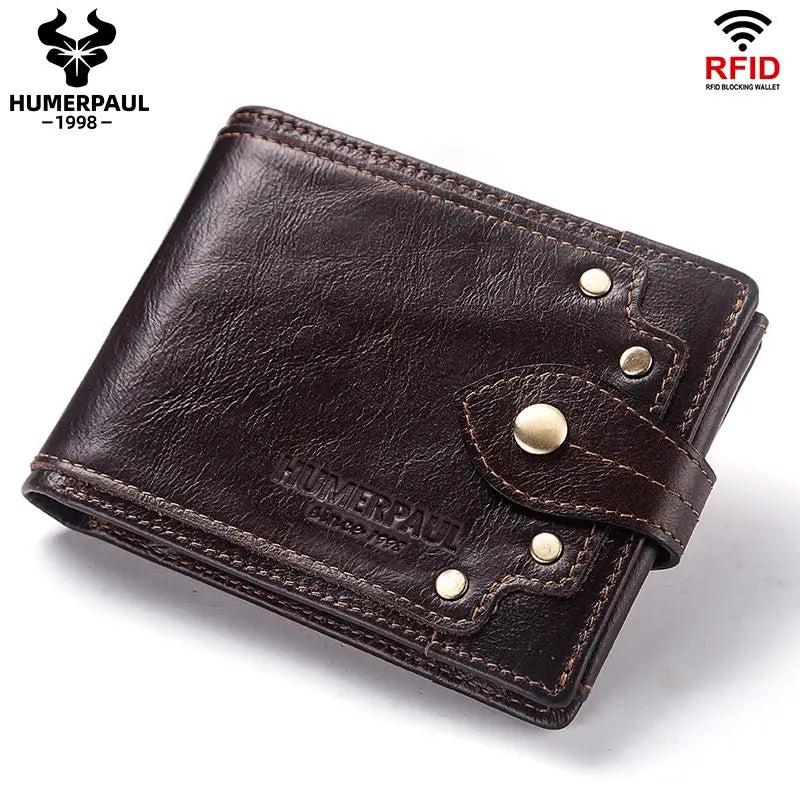 HUMERPAUL Luxurious100%Genuine Leather Wallet For Men Slim Minimalist Durable With Purse Coin Pocket Blocking Credit Card Holder