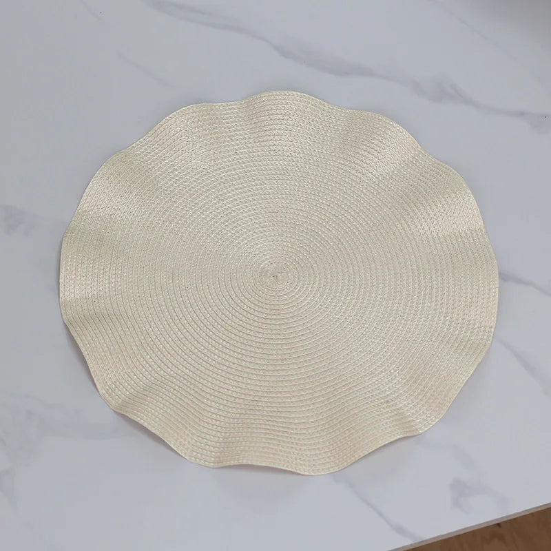 1 mantel individual redondo trenzado de 38 cm, lavable, resistente al calor y con bordes antiarrugas para decoración de mesa de cocina