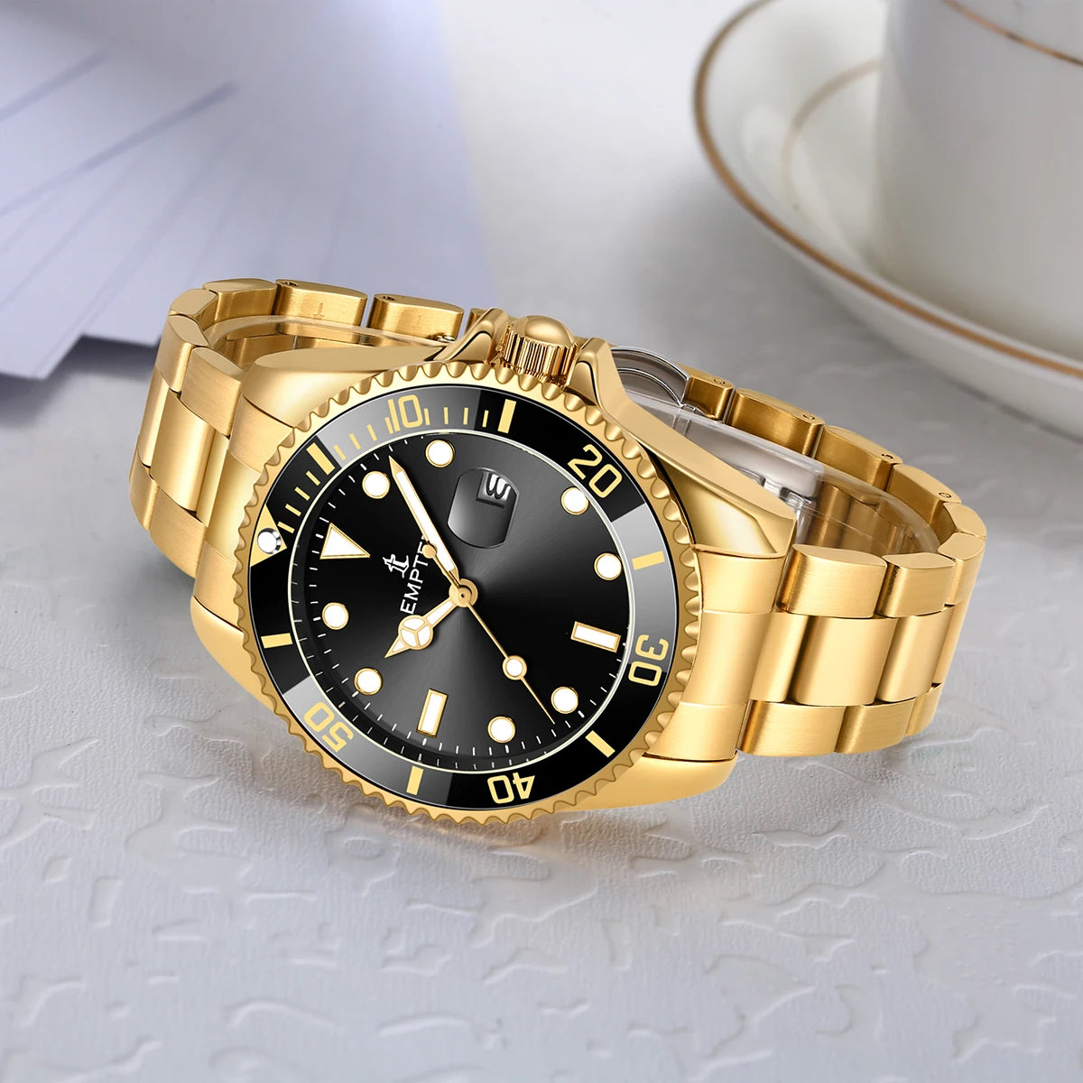 Montres pour hommes avec date, montre-bracelet de luxe étanche pour hommes, analogique, bicolore, en acier inoxydable, lumineuse