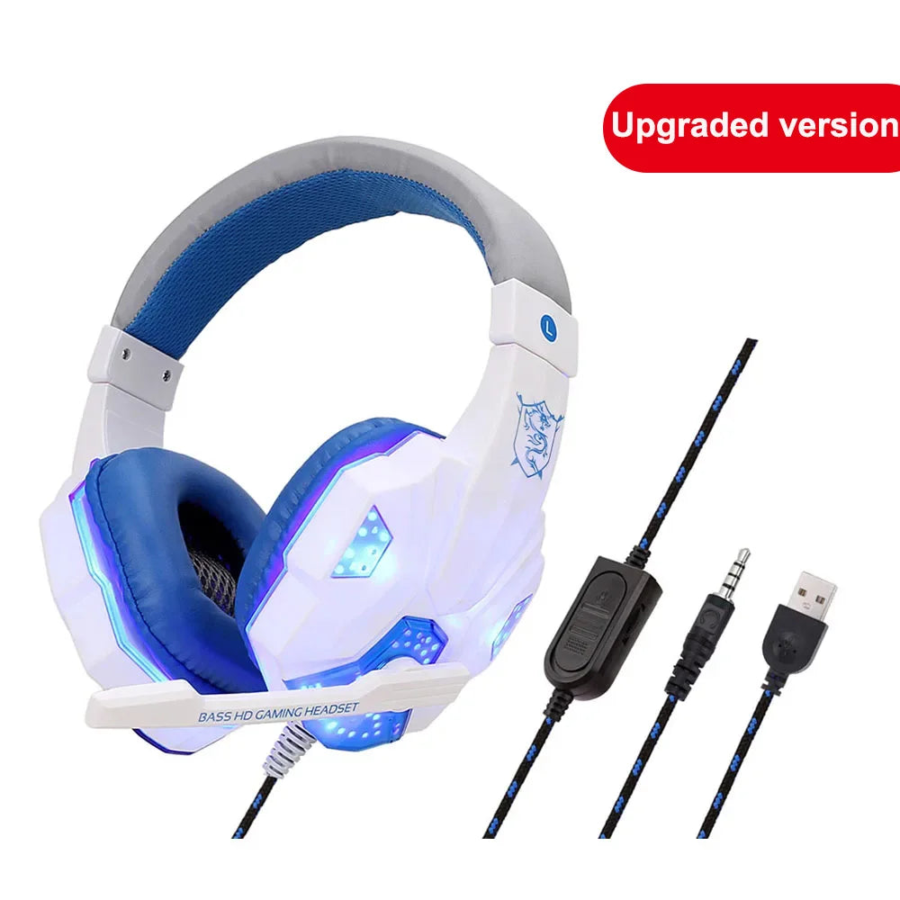 New Gaming Headphones Headset With LED Light Deep Bass Stereo Wired Gamer Earphone Mic for PS4 Xbox PC Laptop Phone One Switch