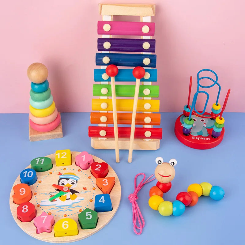 Montessori Bebé Juguetes Niños Rompecabezas 3D Madera Juegos Bebé Aprendizaje Temprano Juguetes Educativos Madera Para Niños Regalos Cumpleaños