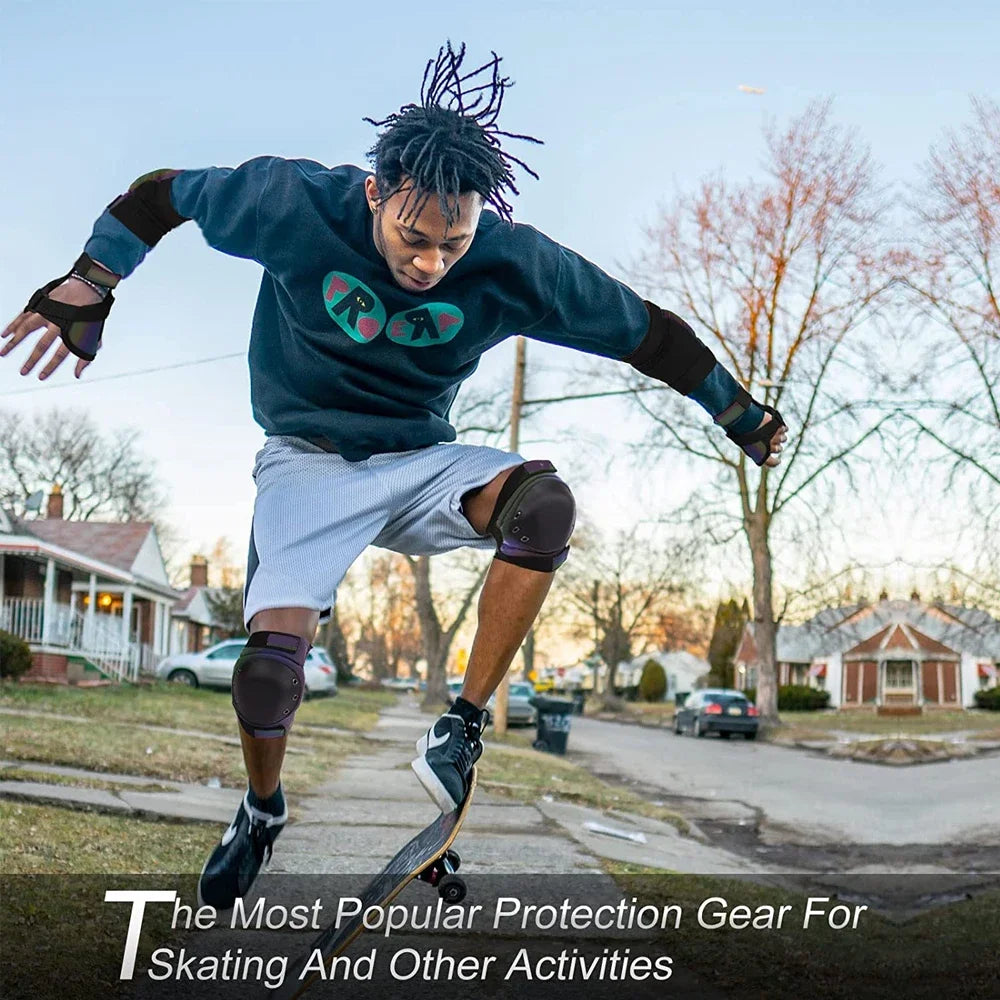 Ensemble de 6 genouillères et coudières pour adultes et enfants, équipement de protection pour patins à roulettes pour jeunes, genouillères et coudières 3 en 1, protège-poignets pour patins à roulettes