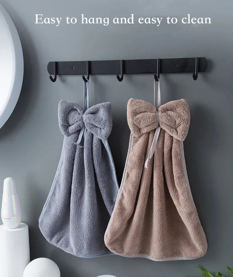 Toallas de mano con lazo para cocina, baño, de terciopelo coral, microfibra, suaves, de secado rápido, absorbentes, paños de limpieza, toalla de rizo para sauna en casa