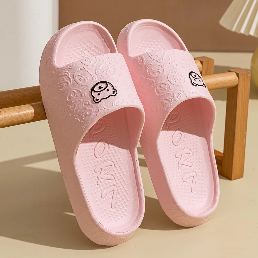 Verano Moda Hombre Zapatillas Estampado Osito Sandalias Interiores Baño Antideslizantes Suaves Mujer Dormitorio Zapatos Casuales Pareja