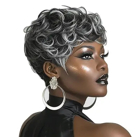 Salt & Pepper Curly Pixie Wig