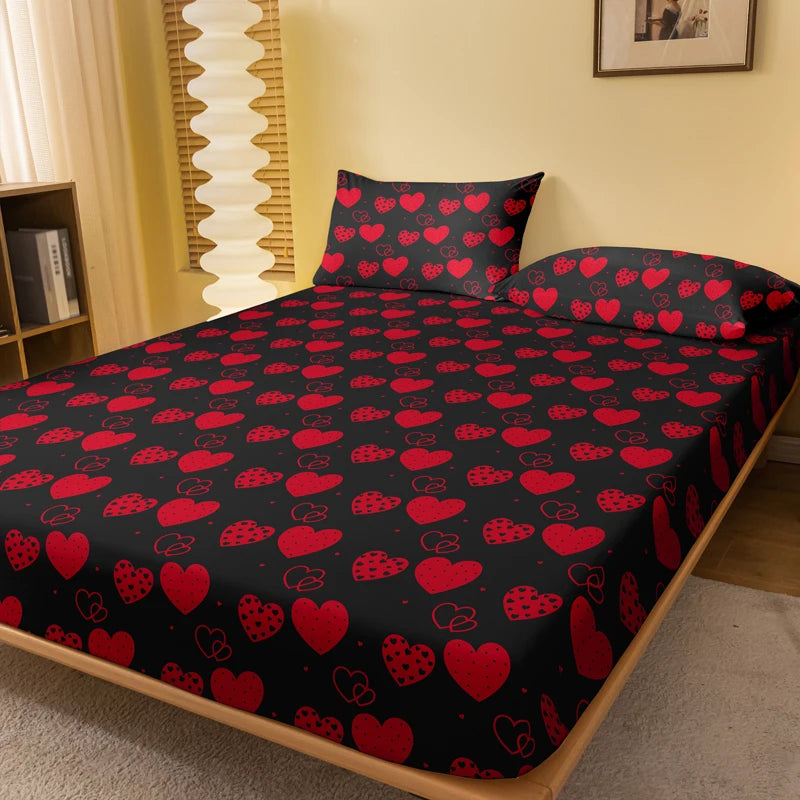 1 Simple modern heart-shaped printed matte Fitted Sheet, bedroom printed bed cover, bedding (excluding pillowcases)