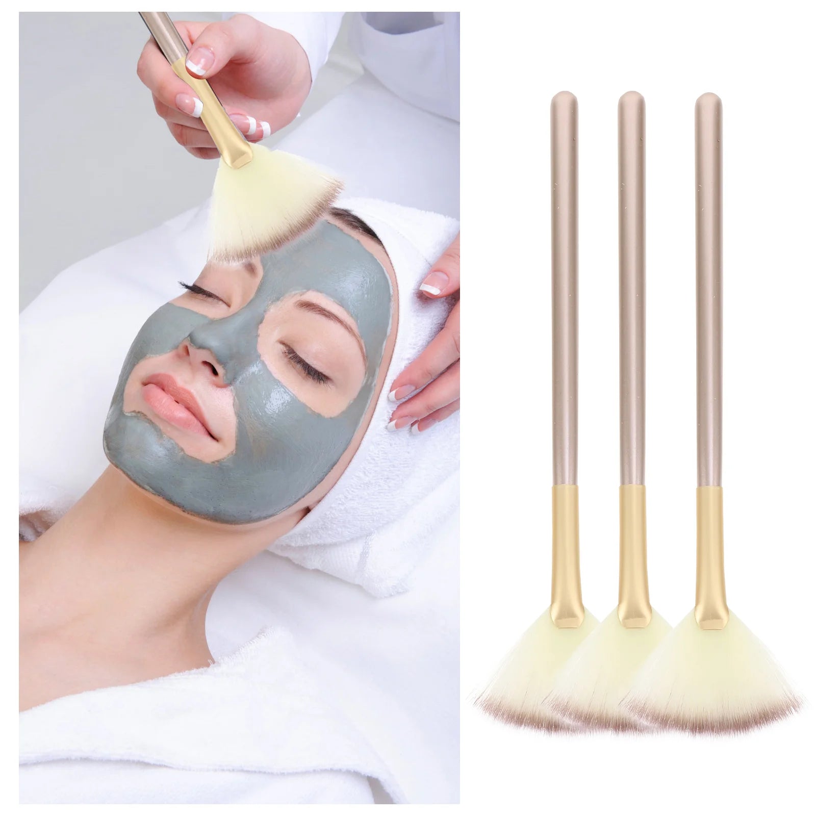 3Pcs Makeup Brushes Kit Fan Shaped Brush Highlight Brush Blush Brush Cosmetics Brushes Beauty Tools Synthetic Fiber Durable